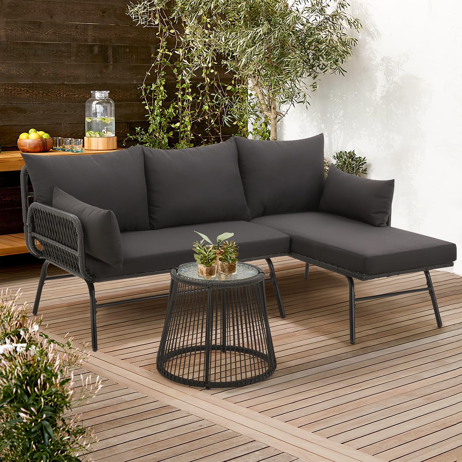 Outdoor Furniture Rattan - 3-Piece Outdoor Patio Rattan Furniture Set,