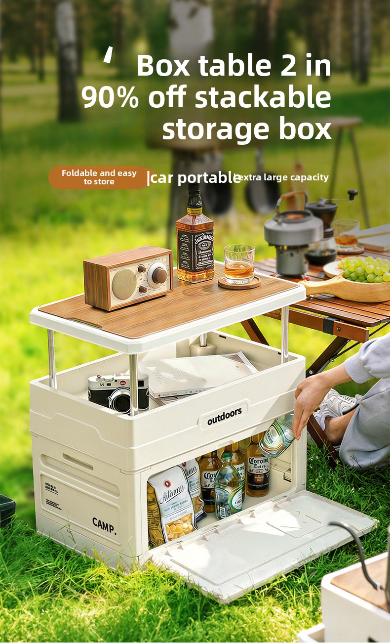 Outdoor Furniture Table And Chairs - Camping Folding Storage Box Wood Lid