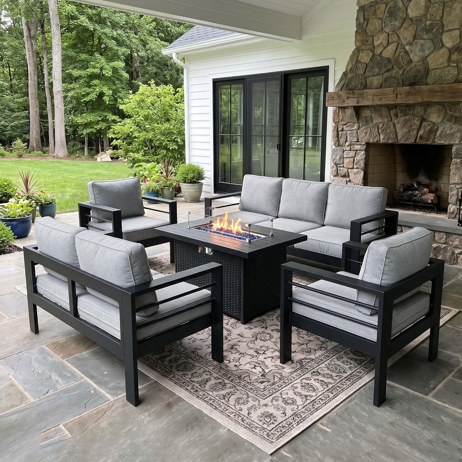 Outdoor Aluminum Furniture Set - Outdoor Furniture With Fire Pit 评论和价格