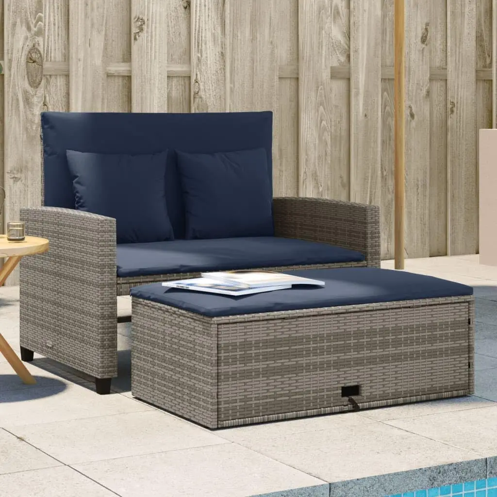 Grey and Navy Blue PE Rattan C - Outdoor Furniture Rattan 评论和价格