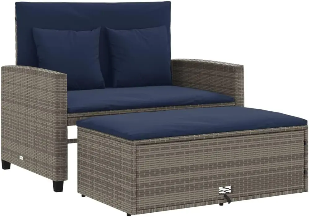 Grey and Navy Blue PE Rattan C - Outdoor Furniture Rattan 评论和价格