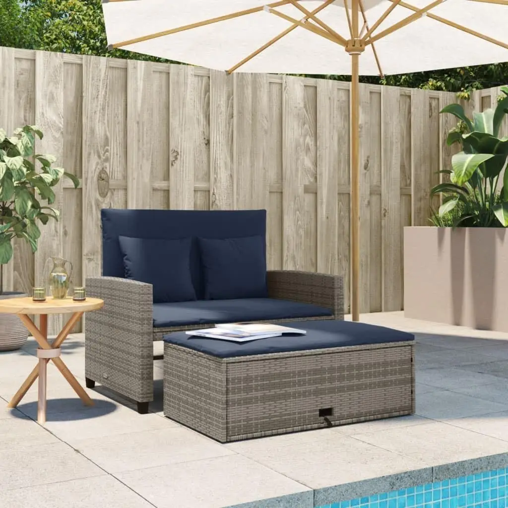 Grey and Navy Blue PE Rattan C - Outdoor Furniture Rattan 评论和价格