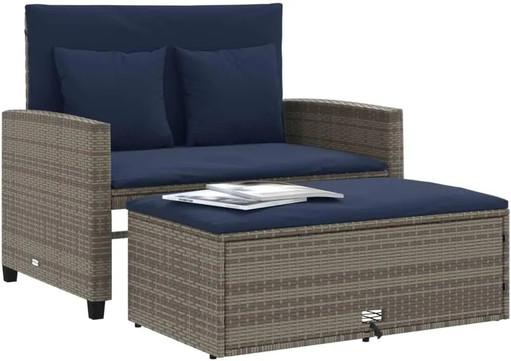 Grey and Navy Blue PE Rattan C - Outdoor Furniture Rattan 评论和价格