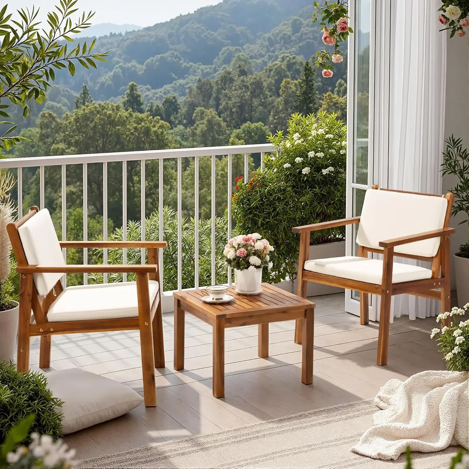 Patio Chairs 3 Piece Acacia Wo - Outdoor Furniture Table And Chairs 评论和价格