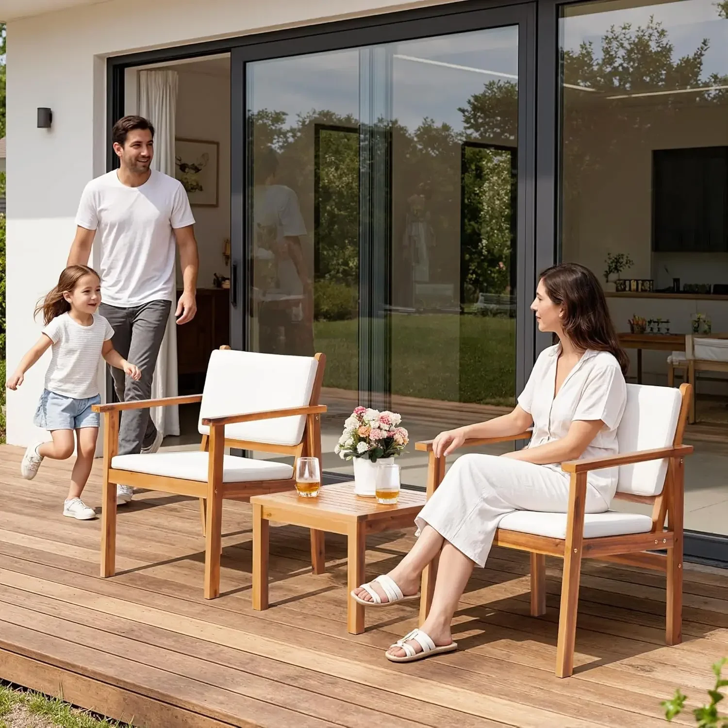 Patio Chairs 3 Piece Acacia Wo - Outdoor Furniture Table And Chairs 评论和价格