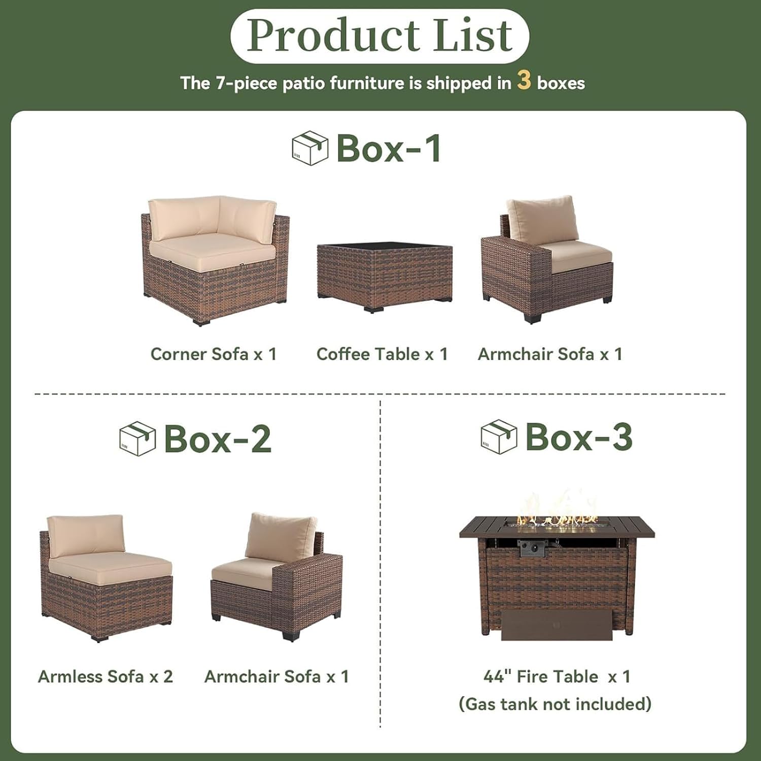 7 Piece Patio Furniture Set wi - Outdoor Furniture With Fire Pit 评论和价格