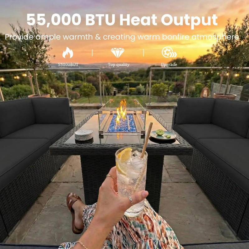 8-Piece Patio Wicker Sectional - Outdoor Furniture With Fire Pit 评论和价格