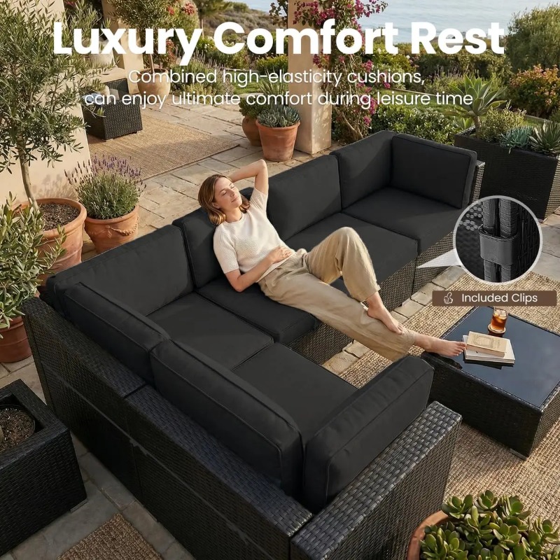 8-Piece Patio Wicker Sectional - Outdoor Furniture With Fire Pit 评论和价格