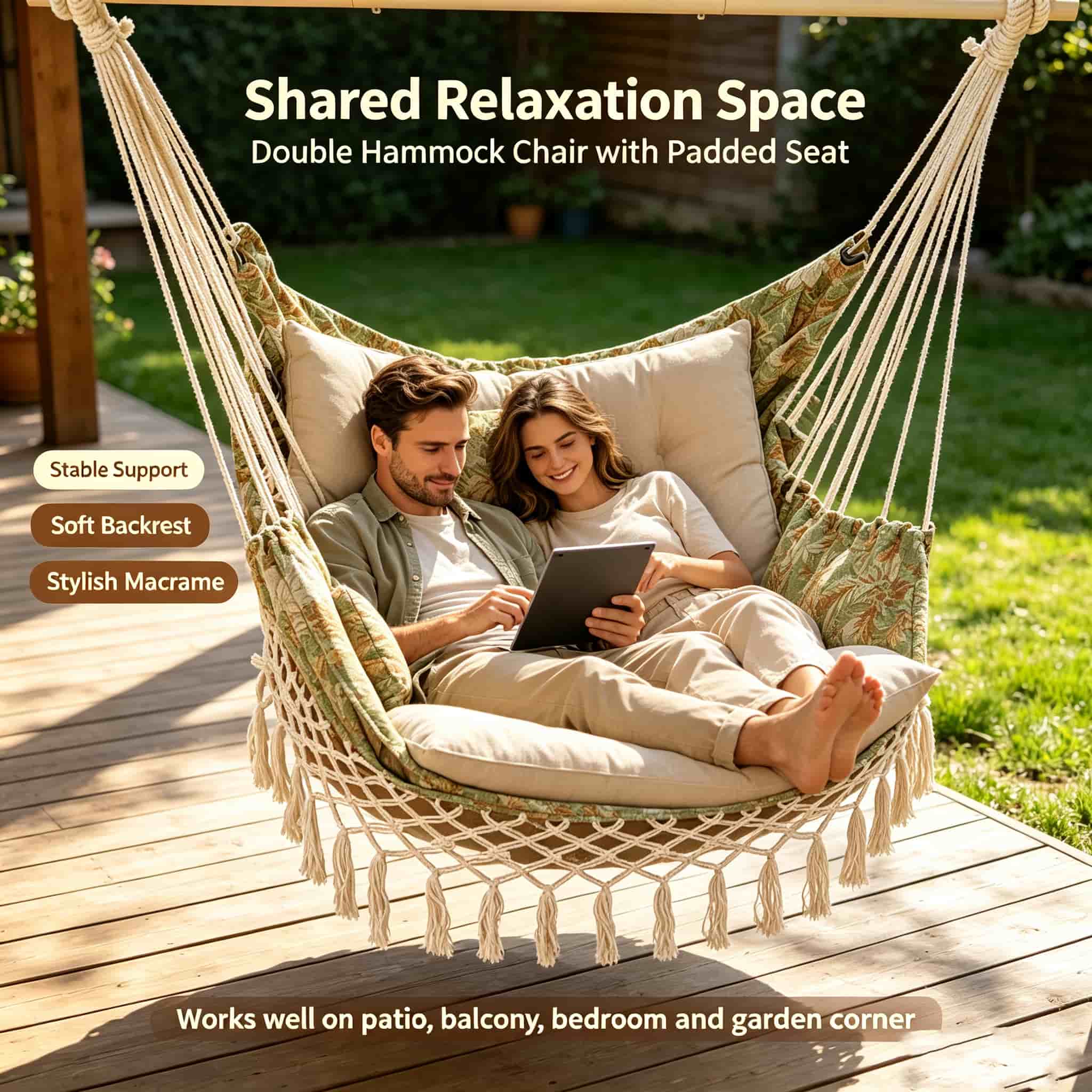 Boho Floral Hammock Swing Chai - Outdoor Furniture No Cushions 评论和价格