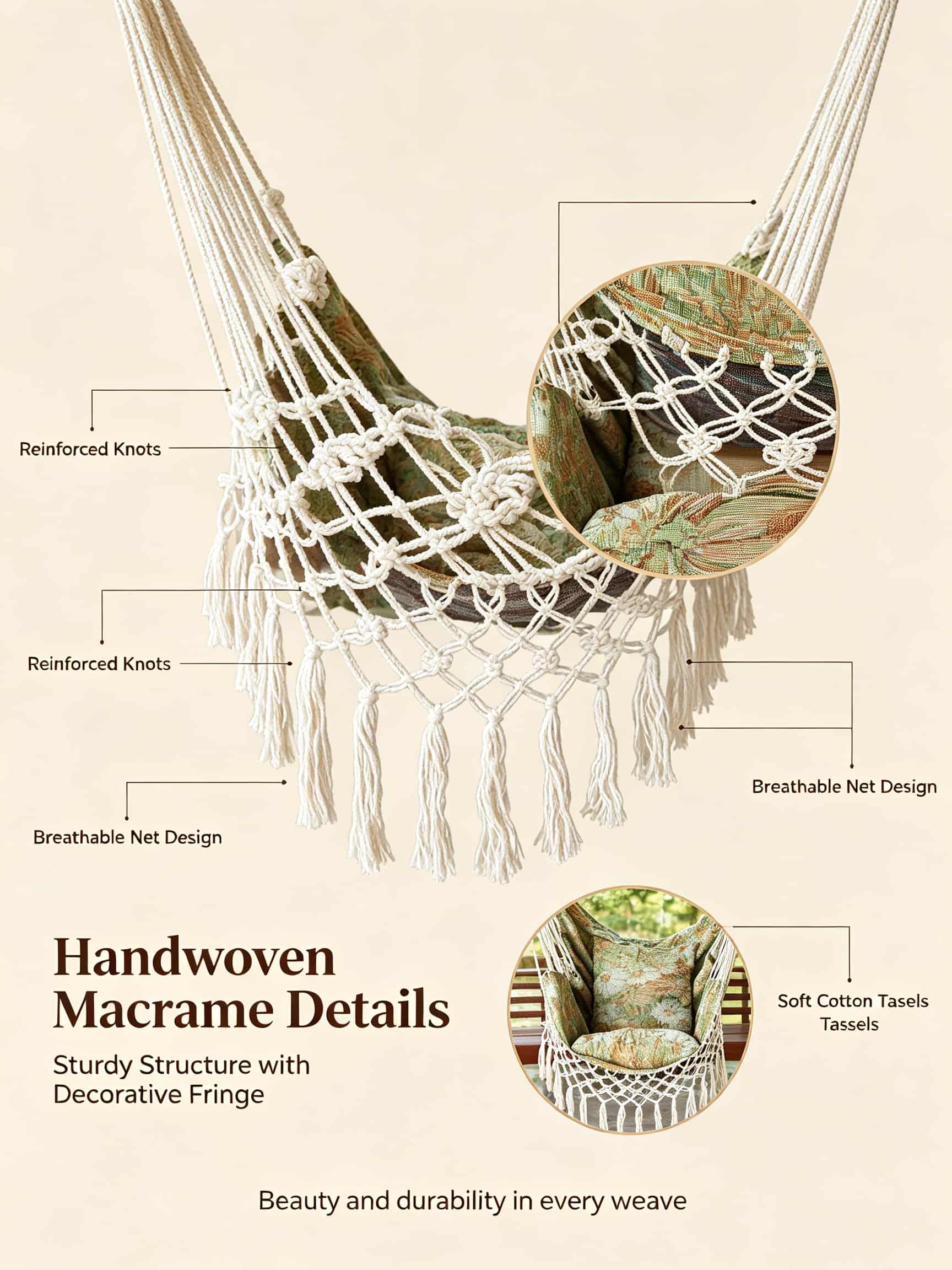 Boho Floral Hammock Swing Chai - Outdoor Furniture No Cushions 评论和价格