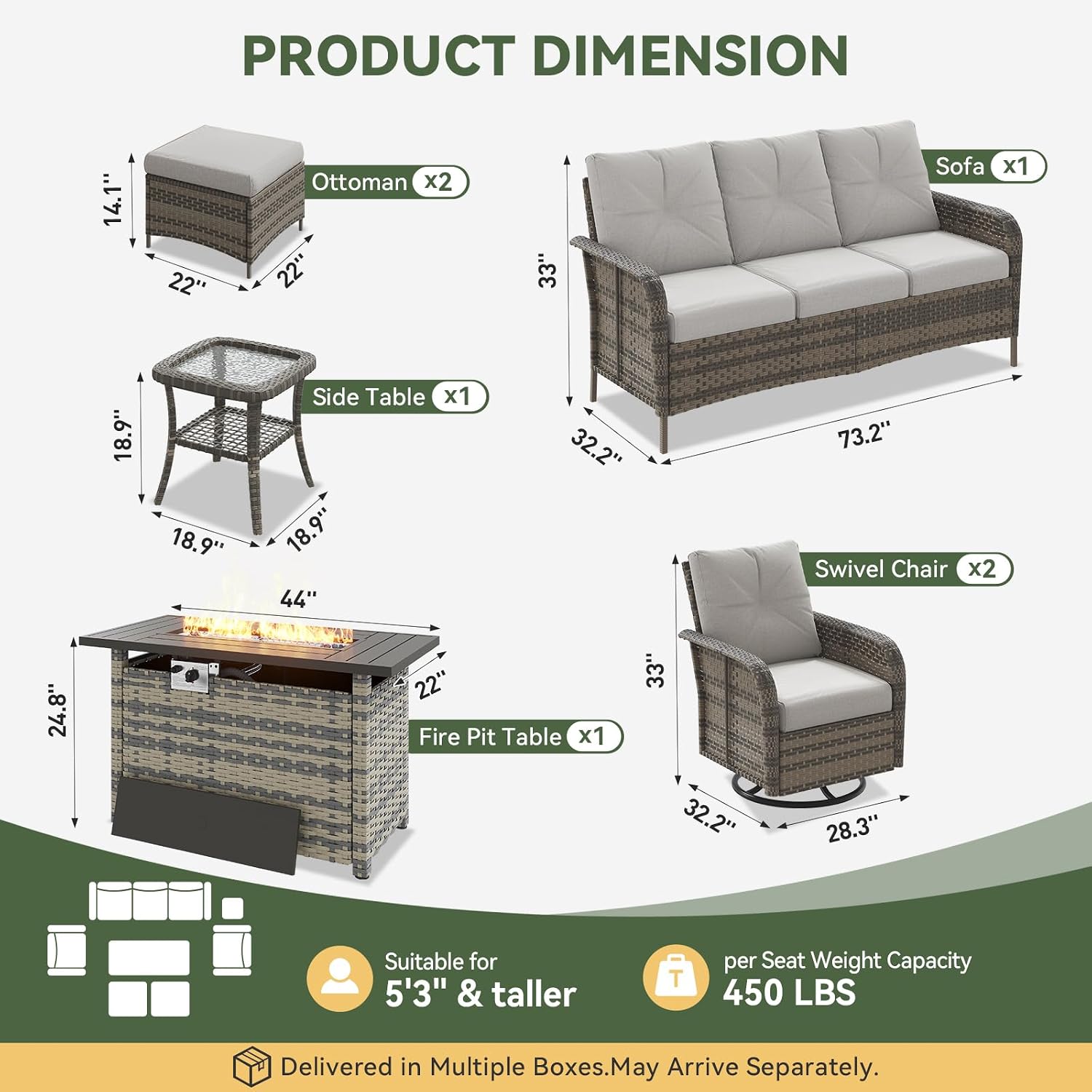 7-Piece Wicker Patio Set with  - Outdoor Furniture With Fire Pit 评论和价格