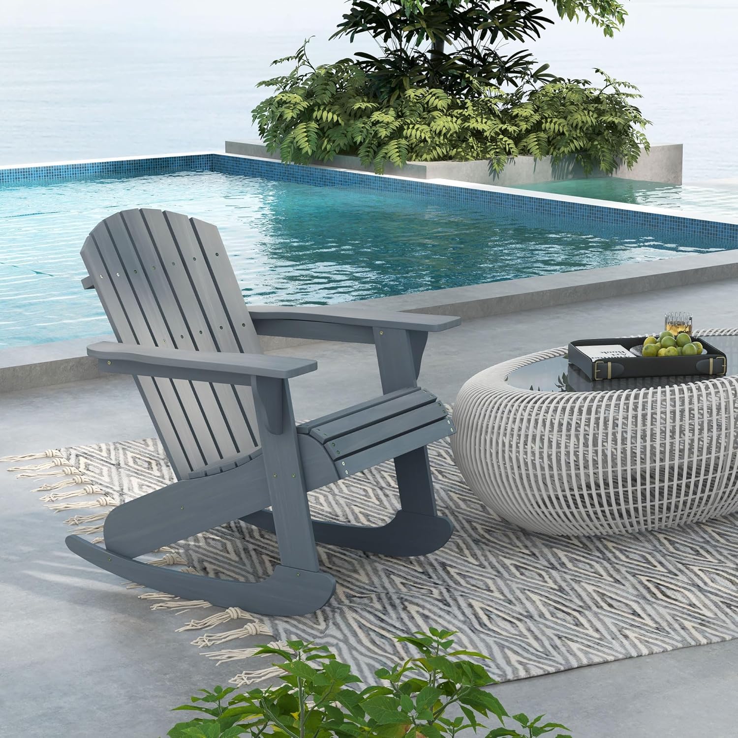 Slatted Wooden Adirondack Rock - Outdoor Furniture With Fire Pit 评论和价格