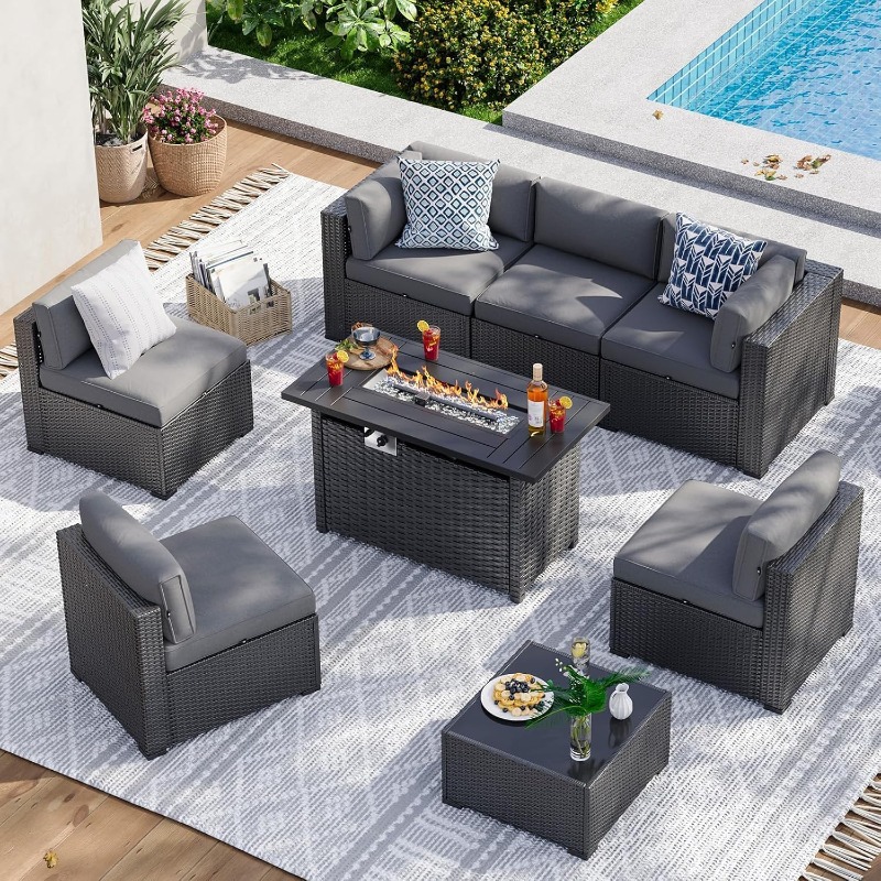 Aoxun 8 Piece Patio Furniture  - Outdoor Furniture With Fire Pit 评论和价格