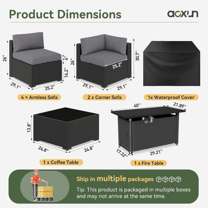 Aoxun 8 Piece Patio Furniture  - Outdoor Furniture With Fire Pit 评论和价格