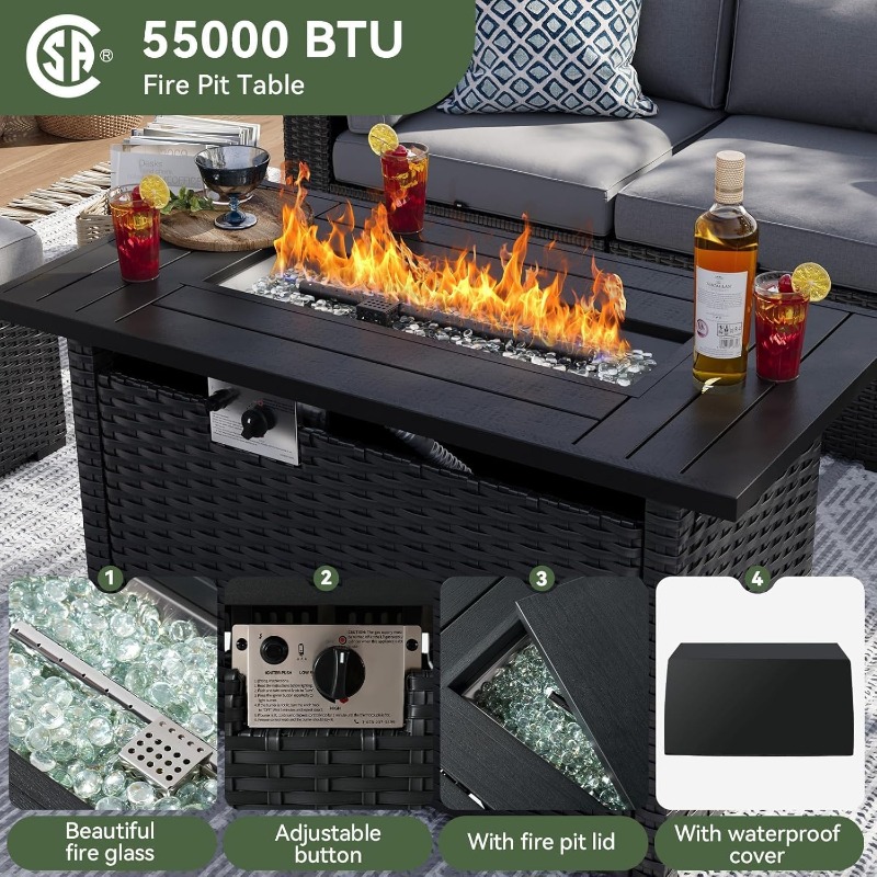 Aoxun 8 Piece Patio Furniture  - Outdoor Furniture With Fire Pit 评论和价格